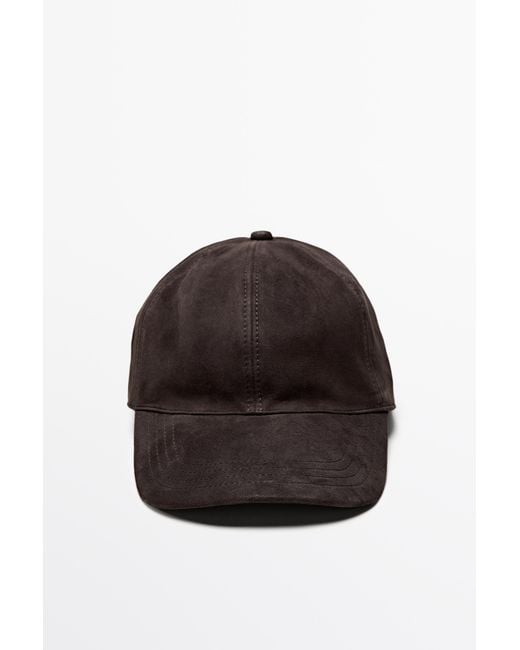 MASSIMO DUTTI Brown Suede Leather Cap for men