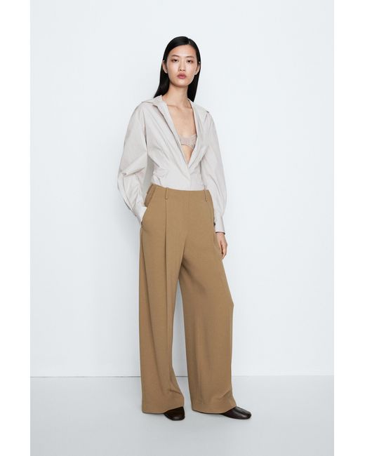 MASSIMO DUTTI White Flowing Wide-Leg Pants With Darts