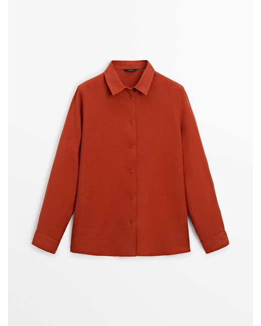 MASSIMO DUTTI Red 100% Linen Shirt