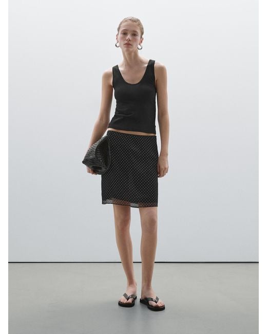 MASSIMO DUTTI White Short Polka Dot Print Skirt