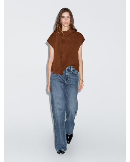 MASSIMO DUTTI Blue High-Waist Barrel Fit Jeans
