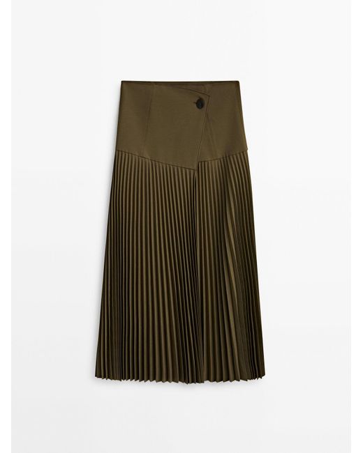 MASSIMO DUTTI Pleated Midi Skirt in Green Lyst