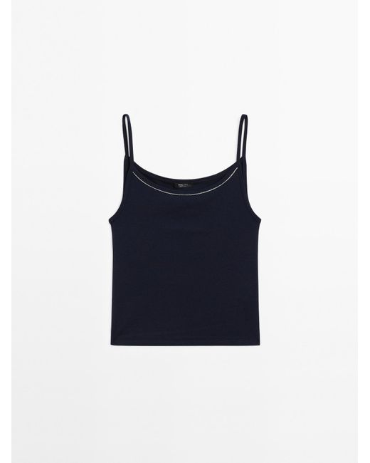 MASSIMO DUTTI Gebreide Top Met Kanten Afwerking En Bandjes in het Blue