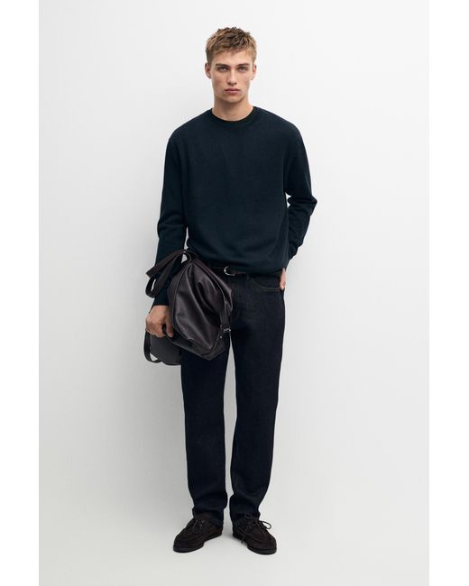 MASSIMO DUTTI Blue 100% Cashmere Ribbed Knit Sweater for men