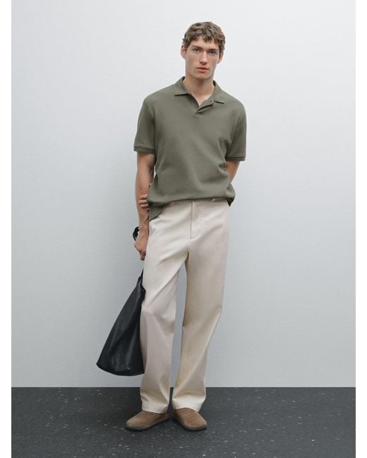 MASSIMO DUTTI Poloshirt Mit Kurzen Ärmeln Und Mikrostrukturmuster in Gray für Herren