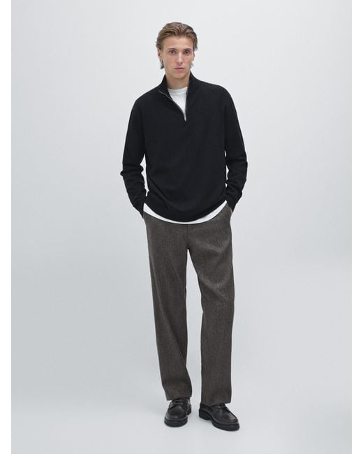 MASSIMO DUTTI Multicolor Mock Neck Knit Sweater With Zip for men