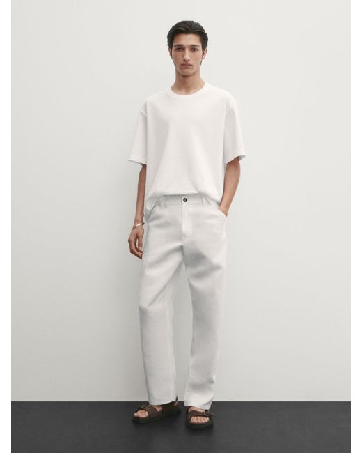 MASSIMO DUTTI Wide Fit 100% Linen Trousers -Studio - Weiss - 36 in White für Herren