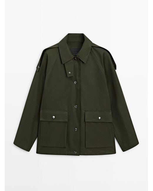 MASSIMO DUTTI Green Cropped Parka With Detachable Interior