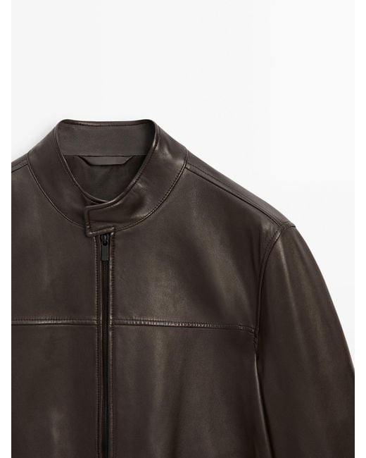 MASSIMO DUTTI Brown Nappa Leather Jacket for men