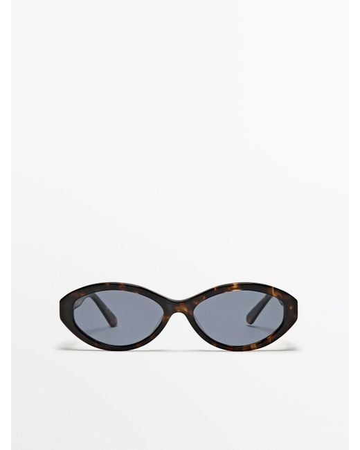 MASSIMO DUTTI White Tortoiseshell-Effect Oval Sunglasses