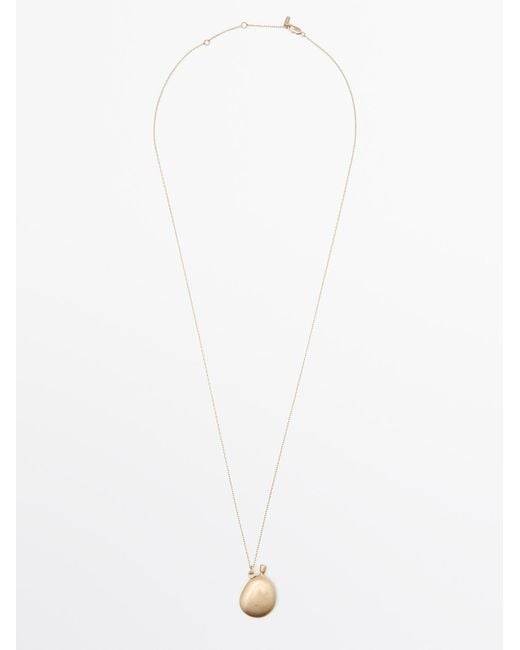 MASSIMO DUTTI White Necklace With Metal Pendant