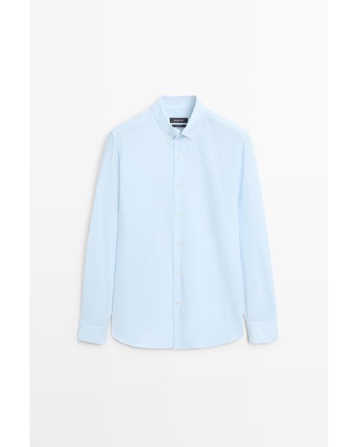 MASSIMO DUTTI Blue 100% Cotton Pinstriped Shirt for men