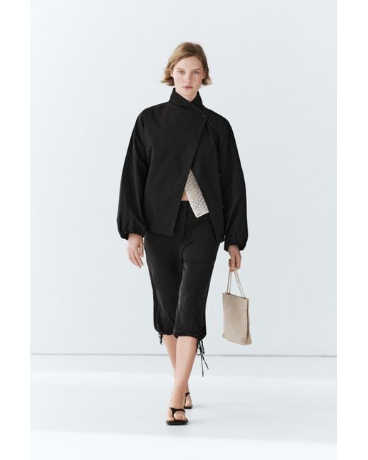 MASSIMO DUTTI Black Cotton Blend Technical Jacket With Side Button