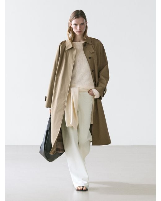 MASSIMO DUTTI White 100% Cotton Trench Coat