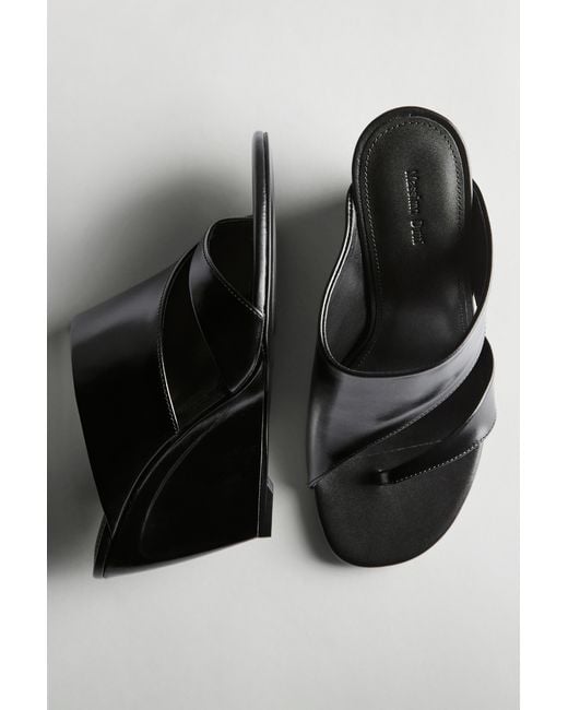 MASSIMO DUTTI Black Leather Wedge Sandals