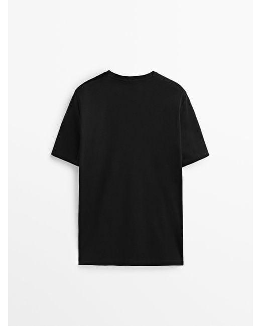 MASSIMO DUTTI Black Short Sleeve Mercerised Cotton T-Shirt for men