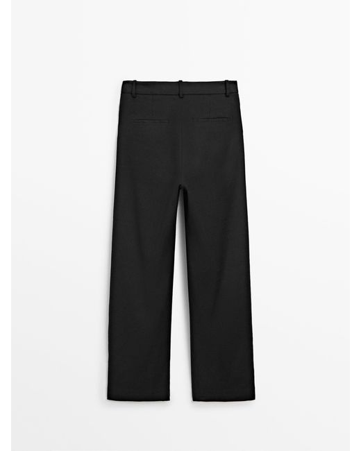 MASSIMO DUTTI Black Straight-Fit Trousers