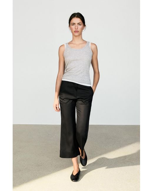MASSIMO DUTTI Black Flowing Flared Cropped Pants