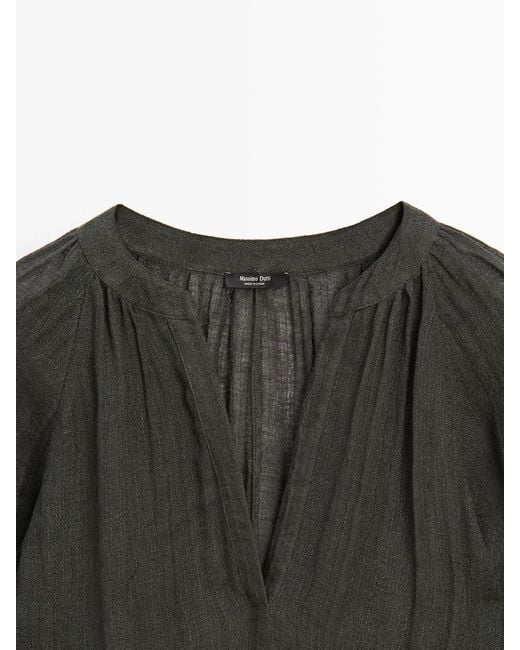 MASSIMO DUTTI Black Flowing 100% Linen Long Oversize Blouse