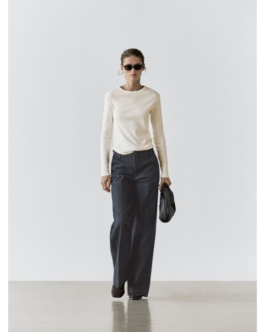 MASSIMO DUTTI White Mid-Rise Wide-Leg Jeans
