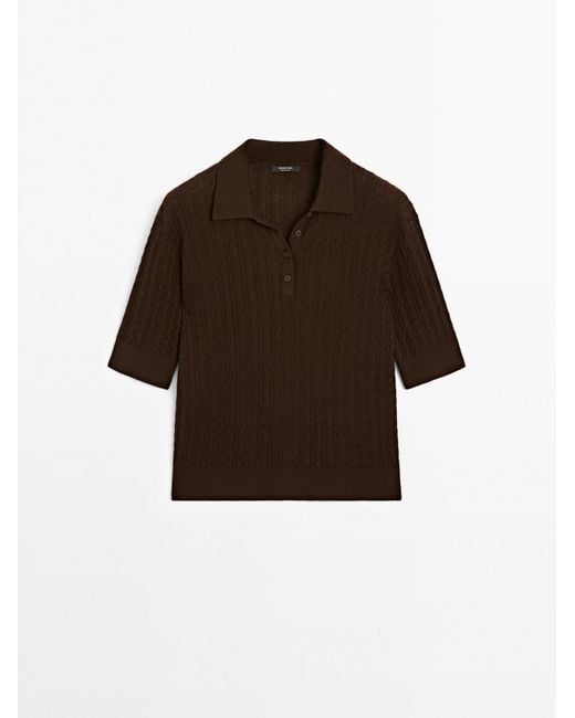 MASSIMO DUTTI Polo Met Kabelmotief Van Wolmix in het Brown