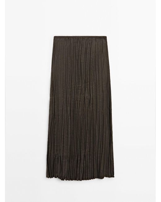 MASSIMO DUTTI Lange Plissérok in het Brown