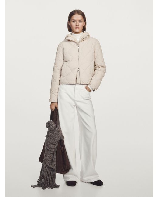 MASSIMO DUTTI White Short Water-Repellent Down Jacket