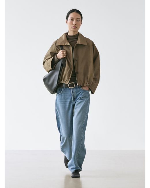MASSIMO DUTTI Blue High Neck Bomber Jacket