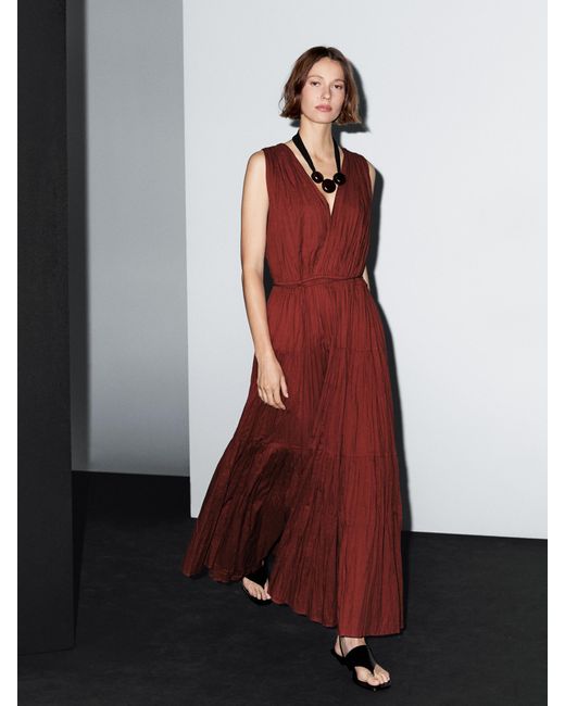 Vestido Largo Plisado 100% Algodón MASSIMO DUTTI de color Red