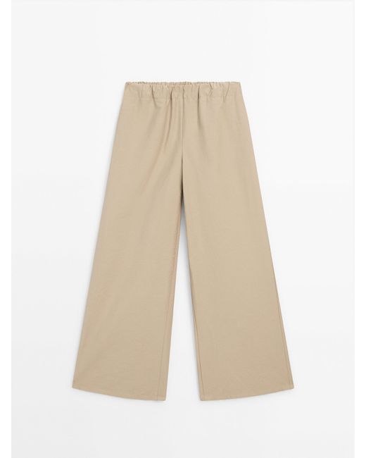 MASSIMO DUTTI Natural Wide-Leg Trousers With Elastic Waistband