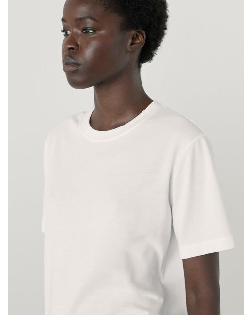 MASSIMO DUTTI White Cotton Cropped Short-Sleeved T-Shirt