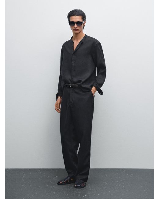 Camicia Con Collo Alla Coreana Regular Fit 100% Lino di MASSIMO DUTTI in Black da Uomo