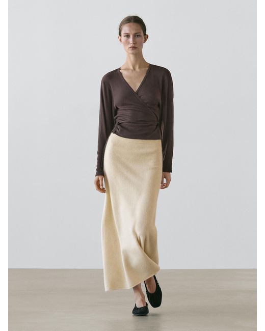 MASSIMO DUTTI Multicolor Alpaca Wool Midi Knit Skirt