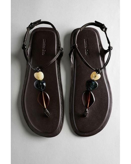 MASSIMO DUTTI Black Flat Slider Sandals With Stones