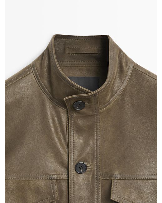 MASSIMO DUTTI Multicolor Distressed Effect Goatskin Leather Jacket for men