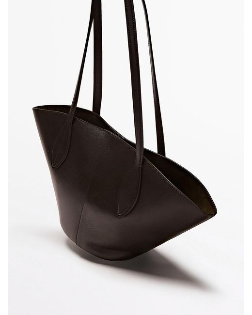 MASSIMO DUTTI Black Nappa Leather Mini Tote Bag With Long Strap