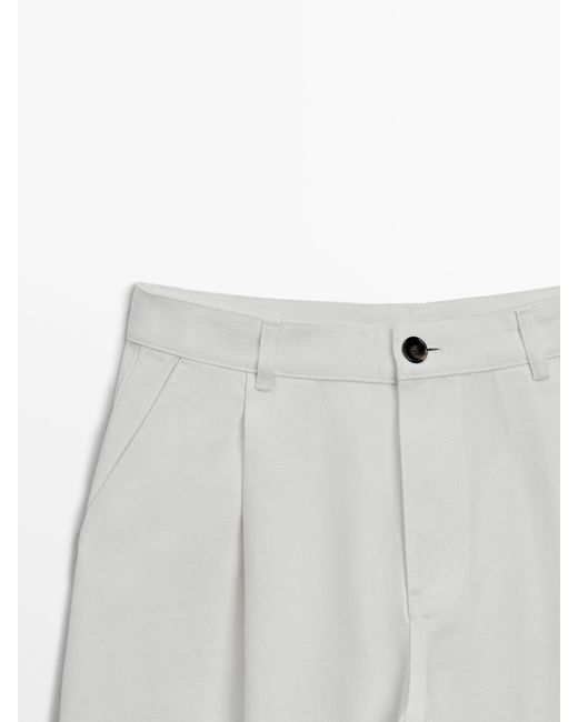 MASSIMO DUTTI Twill Cotton Trousers With Double Darts in White | Lyst