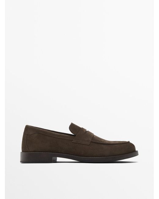 MASSIMO DUTTI White Split Suede Penny Loafers for men