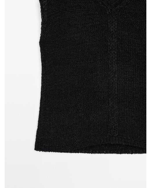 MASSIMO DUTTI Black Knit Top With Scoop Neck