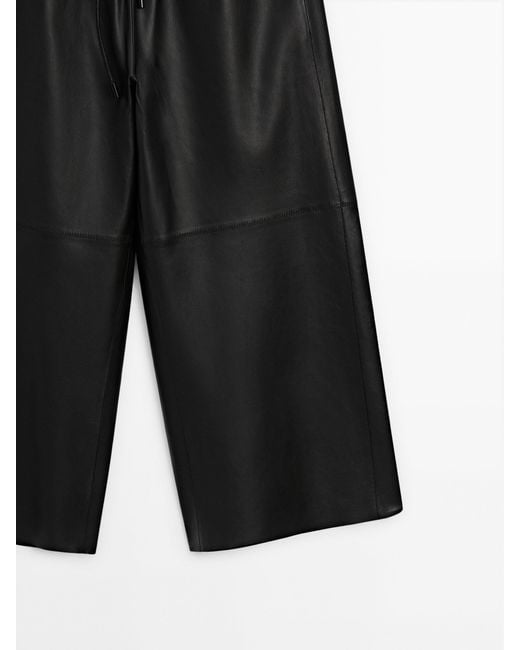 MASSIMO DUTTI Black Nappa Leather Culotte Trousers