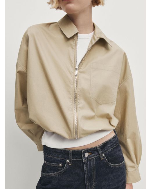 MASSIMO DUTTI Paper Touch Jacket With Pocket in Natural Lyst