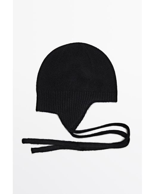 MASSIMO DUTTI Black 100% Cashmere Tie-Detail Bonnet