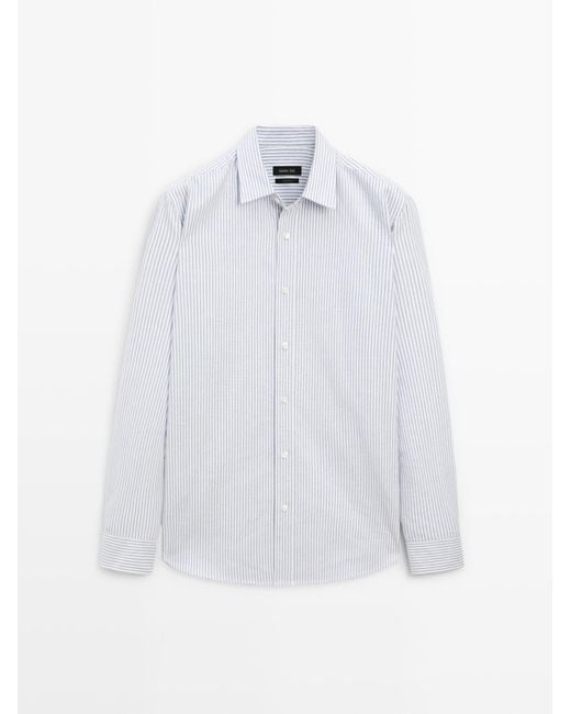 MASSIMO DUTTI Regular Fit Gestreept Overhemd in het White voor heren