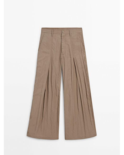 MASSIMO DUTTI Natural Creased-Effect Darted Technical Trousers