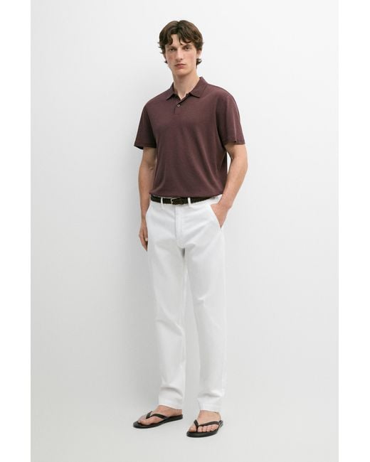 MASSIMO DUTTI White Cotton Blend Slim Fit Pants for men