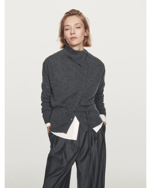 MASSIMO DUTTI Black Cashmere Turtleneck Cardigan