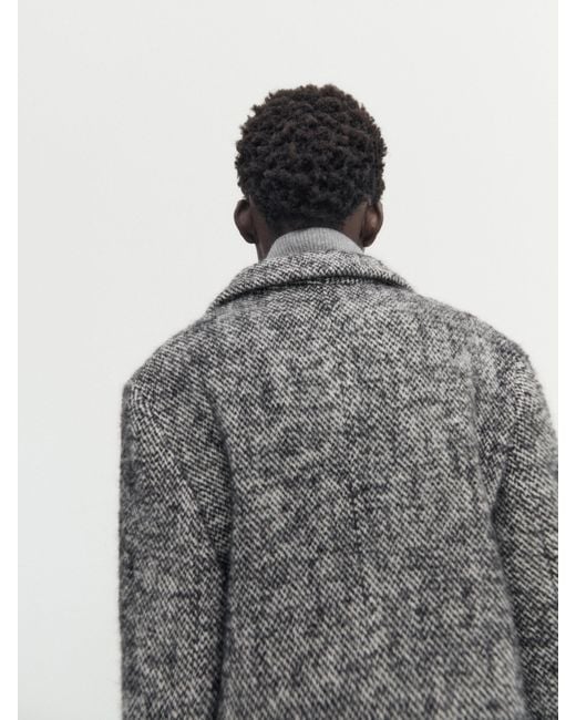 MASSIMO DUTTI Gray Flecked Wool Blend Pea Coat