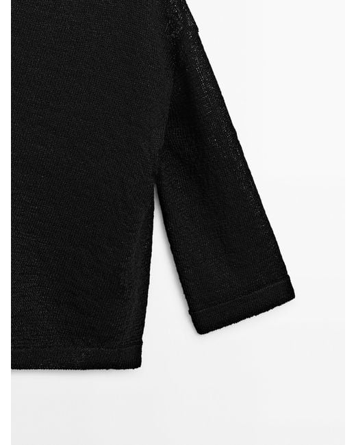 MASSIMO DUTTI Black Off-The-Shoulder Asymmetric Knit Sweater