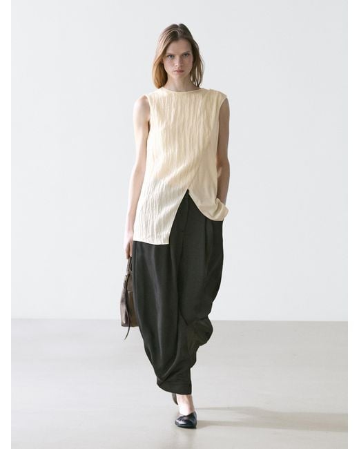 MASSIMO DUTTI Natural Cross-Over Top With Scarf Detail On The Shoulder