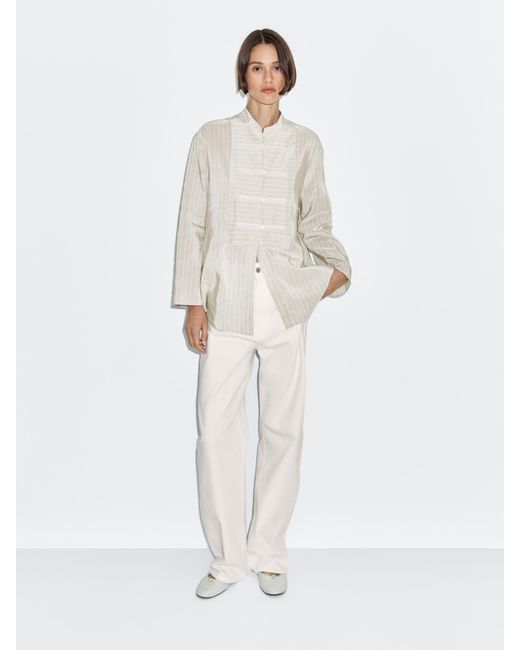 Blusón Rayas Cuello Mao MASSIMO DUTTI de color White